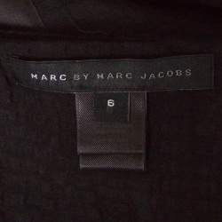 Pre Owned Marc by Marc Jacobs Black Textured Silk Bow Detail Pleated Strapless Dress M
