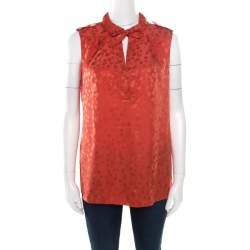 Pre Owned Marc by Marc Jacobs Red Wild Cherry Pattern Silk Jacquard Sleeveless Top M
