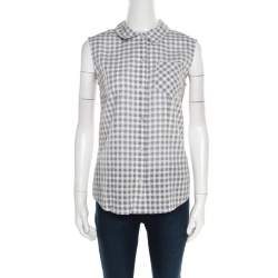 Marc by Marc Jacobs Grey and White Gingham Checked Cotton Sleeveless Shirt S