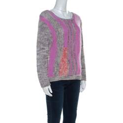 Marc by Marc Jacobs Grey & Purple Cotton Blend Hand Knit Sweater M