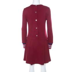 Marc by Marc Jacobs Burgundy Wool Drop-Waist Back Button Detail Dress S