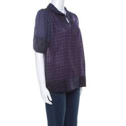 Marc by Marc Jacobs Multicolor Wool & Silk Blend Mixed Print Puff Sleeve Polo Shirt L