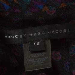 Marc by Marc Jacobs Multicolor Wool & Silk Blend Mixed Print Puff Sleeve Polo Shirt L