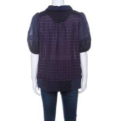 Marc by Marc Jacobs Multicolor Wool & Silk Blend Mixed Print Puff Sleeve Polo Shirt L