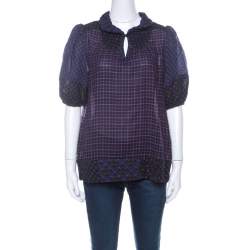 Marc by Marc Jacobs Multicolor Wool & Silk Blend Mixed Print Puff Sleeve Polo Shirt L