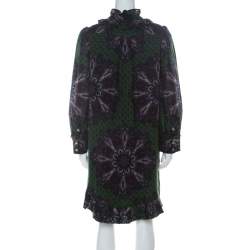 Pre Owned Marc by Marc Jacobs Green Wool & Silk Blend Peacock Paisley Print Short Dress L
