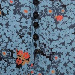 Pre Owned Marc by Marc Jacobs Teal Blue Floral Printed Modal Ruffle Detail Dress L