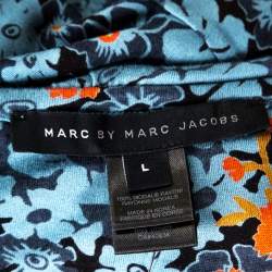 Pre Owned Marc by Marc Jacobs Teal Blue Floral Printed Modal Ruffle Detail Dress L