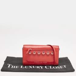 Marc by Marc Jacobs Red Leather Eyelet Flap Wallet On Chain
