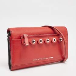 Marc by Marc Jacobs Red Leather Eyelet Flap Wallet On Chain