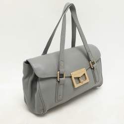 Marc by Marc Jacobs Grey Leather Turn Lock Flap Satchel