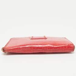 Marc by Marc Jacobs Red Croc Embossed Patent Leather Organizer Zip Clutch