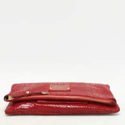 Pre Owned Marc by Marc Jacobs Red Python Embossed Leather Too Hot To Party Foldover Clutch