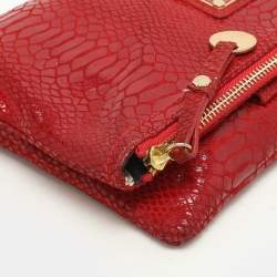 Pre Owned Marc by Marc Jacobs Red Python Embossed Leather Too Hot To Party Foldover Clutch