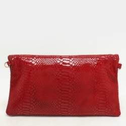 Pre Owned Marc by Marc Jacobs Red Python Embossed Leather Too Hot To Party Foldover Clutch