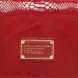 Pre Owned Marc by Marc Jacobs Red Python Embossed Leather Too Hot To Party Foldover Clutch
