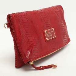 Pre Owned Marc by Marc Jacobs Red Python Embossed Leather Too Hot To Party Foldover Clutch