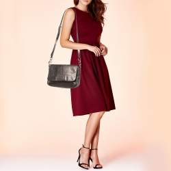 Pre Owned Marc by Marc Jacobs Metallic Grey Leather Flap Crossbody Bag