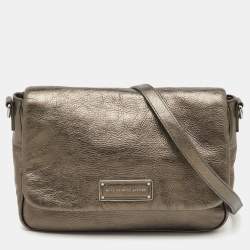 Pre Owned Marc by Marc Jacobs Metallic Grey Leather Flap Crossbody Bag