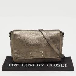 Pre Owned Marc by Marc Jacobs Metallic Grey Leather Flap Crossbody Bag