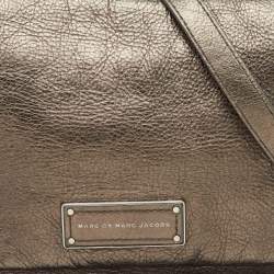 Pre Owned Marc by Marc Jacobs Metallic Grey Leather Flap Crossbody Bag