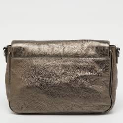Pre Owned Marc by Marc Jacobs Metallic Grey Leather Flap Crossbody Bag