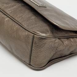 Pre Owned Marc by Marc Jacobs Metallic Grey Leather Flap Crossbody Bag