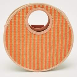 Pre Owned Marc by Marc Jacobs Orange/Beige Stripe Straw and Fabric Isle De Sea Bag