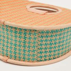 Pre Owned Marc by Marc Jacobs Orange/Beige Stripe Straw and Fabric Isle De Sea Bag