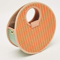 Pre Owned Marc by Marc Jacobs Orange/Beige Stripe Straw and Fabric Isle De Sea Bag