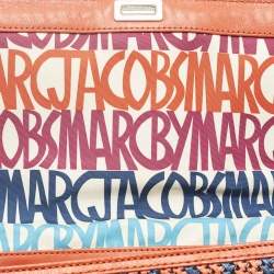 Pre Owned Marc by Marc Jacobs Red/Blue Woven Straw and Leather Flap Shoulder Bag