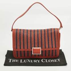 Pre Owned Marc by Marc Jacobs Red/Blue Woven Straw and Leather Flap Shoulder Bag