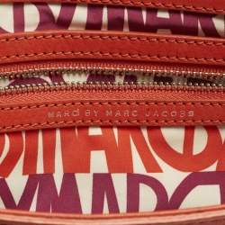 Pre Owned Marc by Marc Jacobs Red/Blue Woven Straw and Leather Flap Shoulder Bag