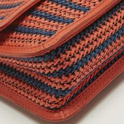 Pre Owned Marc by Marc Jacobs Red/Blue Woven Straw and Leather Flap Shoulder Bag