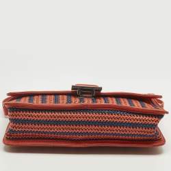 Pre Owned Marc by Marc Jacobs Red/Blue Woven Straw and Leather Flap Shoulder Bag