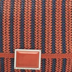 Pre Owned Marc by Marc Jacobs Red/Blue Woven Straw and Leather Flap Shoulder Bag