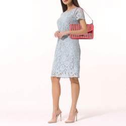 Pre Owned Marc by Marc Jacobs Red/Blue Woven Straw and Leather Flap Shoulder Bag