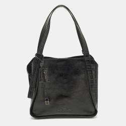 مملوكة مسبقًا Marc by Marc Jacobs The Director Black Patent and Croc Embossed Leather Tote