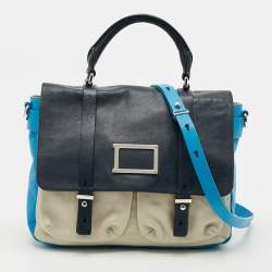 Pre Owned Marc by Marc Jacobs Werdie Blue/White Leather Top Handle Bag