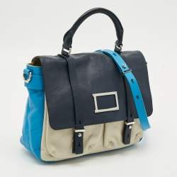 Pre Owned Marc by Marc Jacobs Werdie Blue/White Leather Top Handle Bag