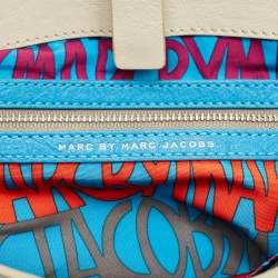 Pre Owned Marc by Marc Jacobs Werdie Blue/White Leather Top Handle Bag