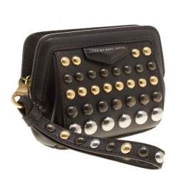 Pre Owned Marc by Marc Jacobs Dark Brown Leather Studded Thunderdome Clutch 