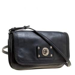 Pre Owned Marc by Marc Jacobs Black Leather Turn Lock Crossbody Bag