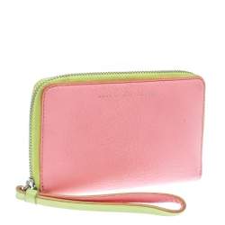Marc by Marc Jacobs Lime Green/Peach Pink Leather Zip Around Wallet