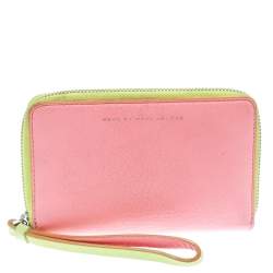 Marc by Marc Jacobs Lime Green/Peach Pink Leather Zip Around Wallet