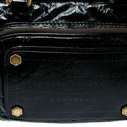 Marc by Marc Jacobs Black Laminated Leather Zip Pockets Satchel