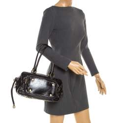 Marc by Marc Jacobs Black Laminated Leather Zip Pockets Satchel