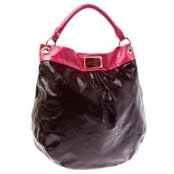 Pre Owned Marc by Marc Jacobs Brown/Pink Patent Leather Classic Q Hillier Hobo