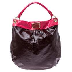 Pre Owned Marc by Marc Jacobs Brown/Pink Patent Leather Classic Q Hillier Hobo