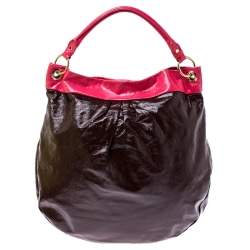 Pre Owned Marc by Marc Jacobs Brown/Pink Patent Leather Classic Q Hillier Hobo